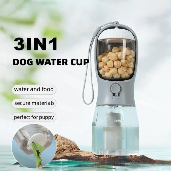 3-in-1 Portable Dog Water Bottle β With Food Container & Waste Bag Dispenser
